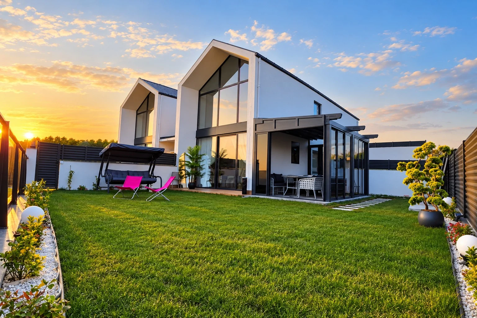 Gün batımında Villa Çelebi, Piraziz